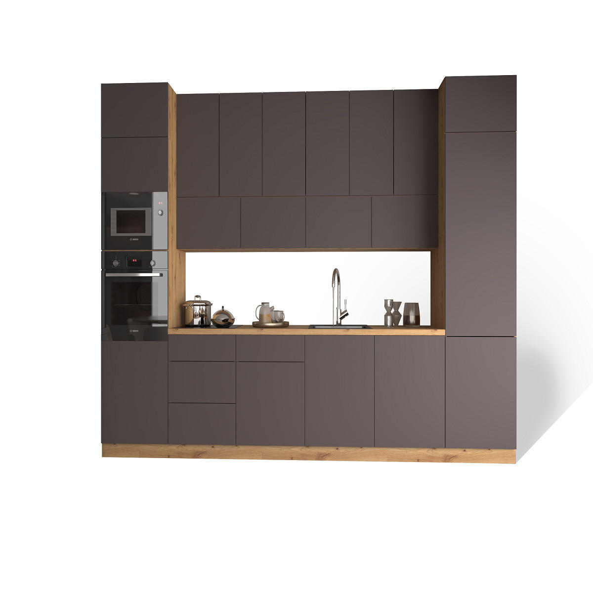 KÜCHENZEILE 360 - Langen KL3-M360 in Grau/Matt - Schwarz/Grau, Holz (360/248/58cm)