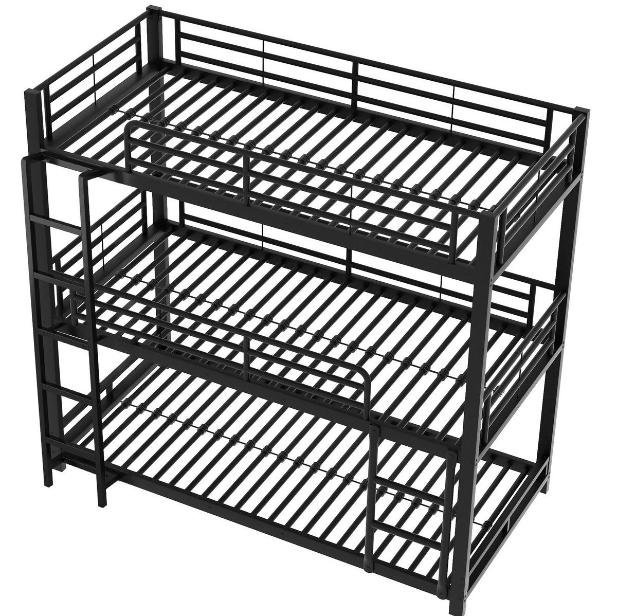 VISOKI krevet 90/200 cm s tri etaže, sigurnosnim ogradicama i štednjom prostora, Crni - crna, metal (90/200cm) - Redom