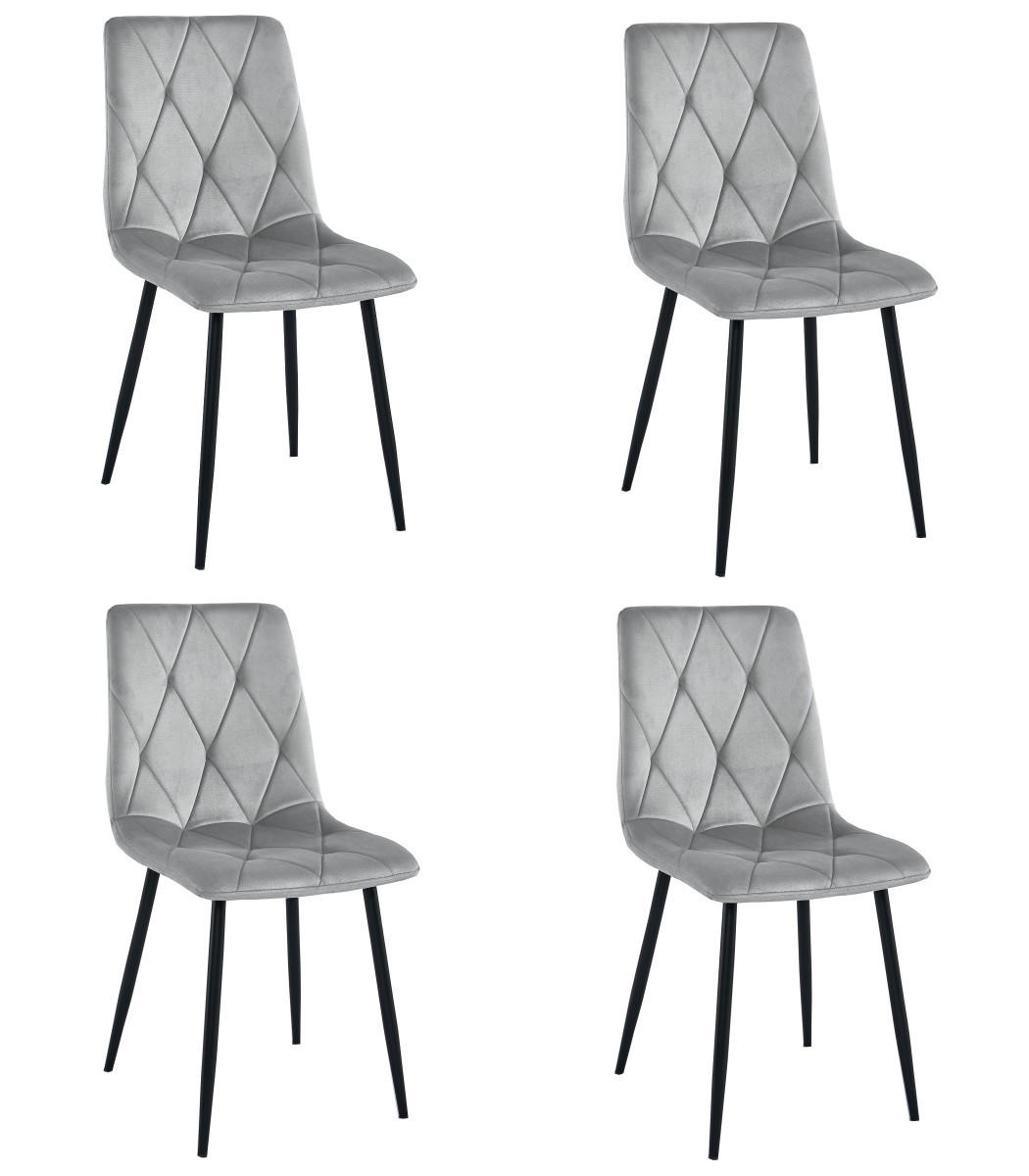 ESSZIMMERSTUHL 4-er Set TYRA silbergrauer Sitz, schwarze Beine - Silberfarben/Schwarz, Textil (44.5/87/54.5cm) - Valora