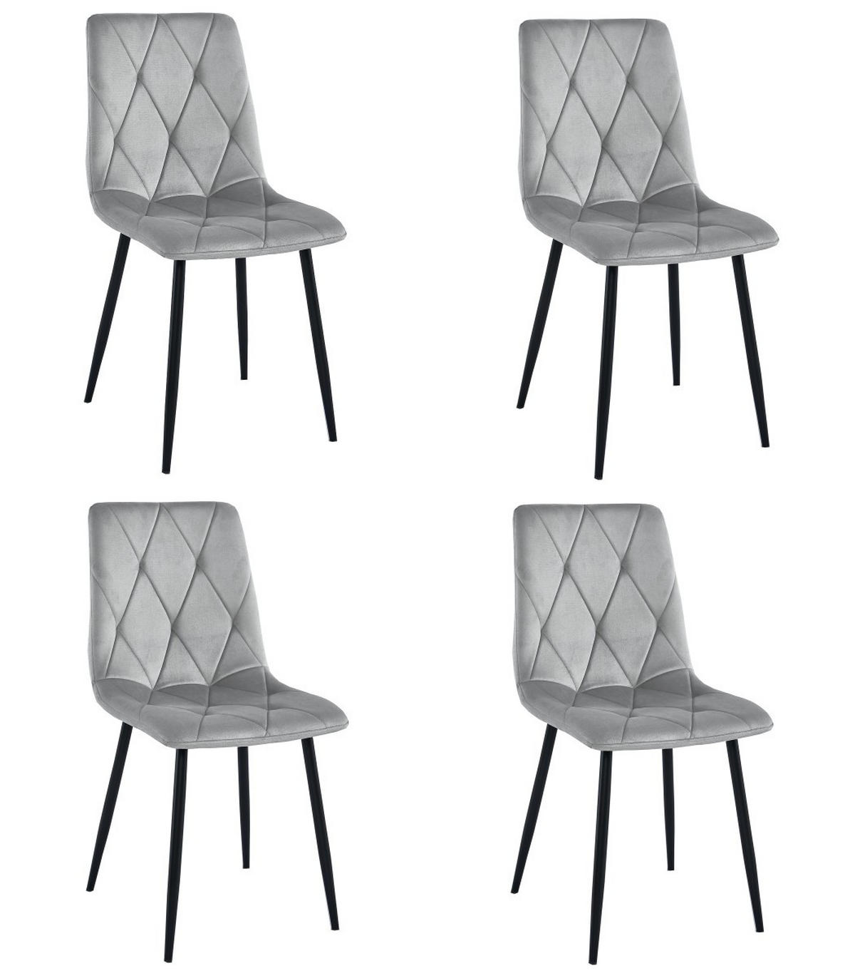 ESSZIMMERSTUHL 4-er Set TYRA silbergrauer Sitz, schwarze Beine - Silberfarben/Schwarz, Textil (44.5/87/54.5cm) - Valora