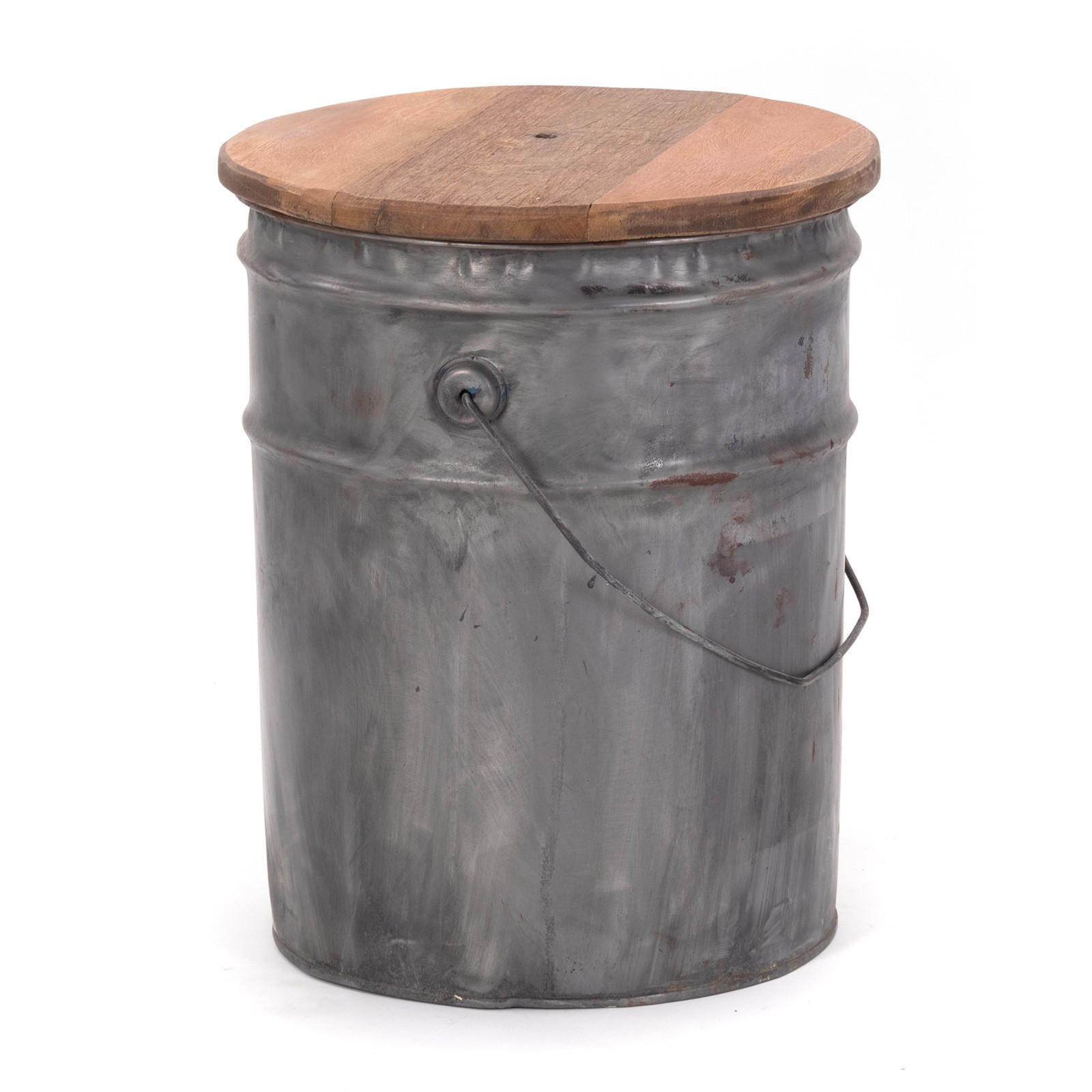 BEISTELLTISCH BARREL Metall rund mit Holzplatte - Silberfarben, Kunststoff (30/30/40cm) - DESIGN DELIGHTS