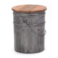 BEISTELLTISCH BARREL Metall rund mit Holzplatte - Silberfarben, Kunststoff (30/30/40cm) - DESIGN DELIGHTS