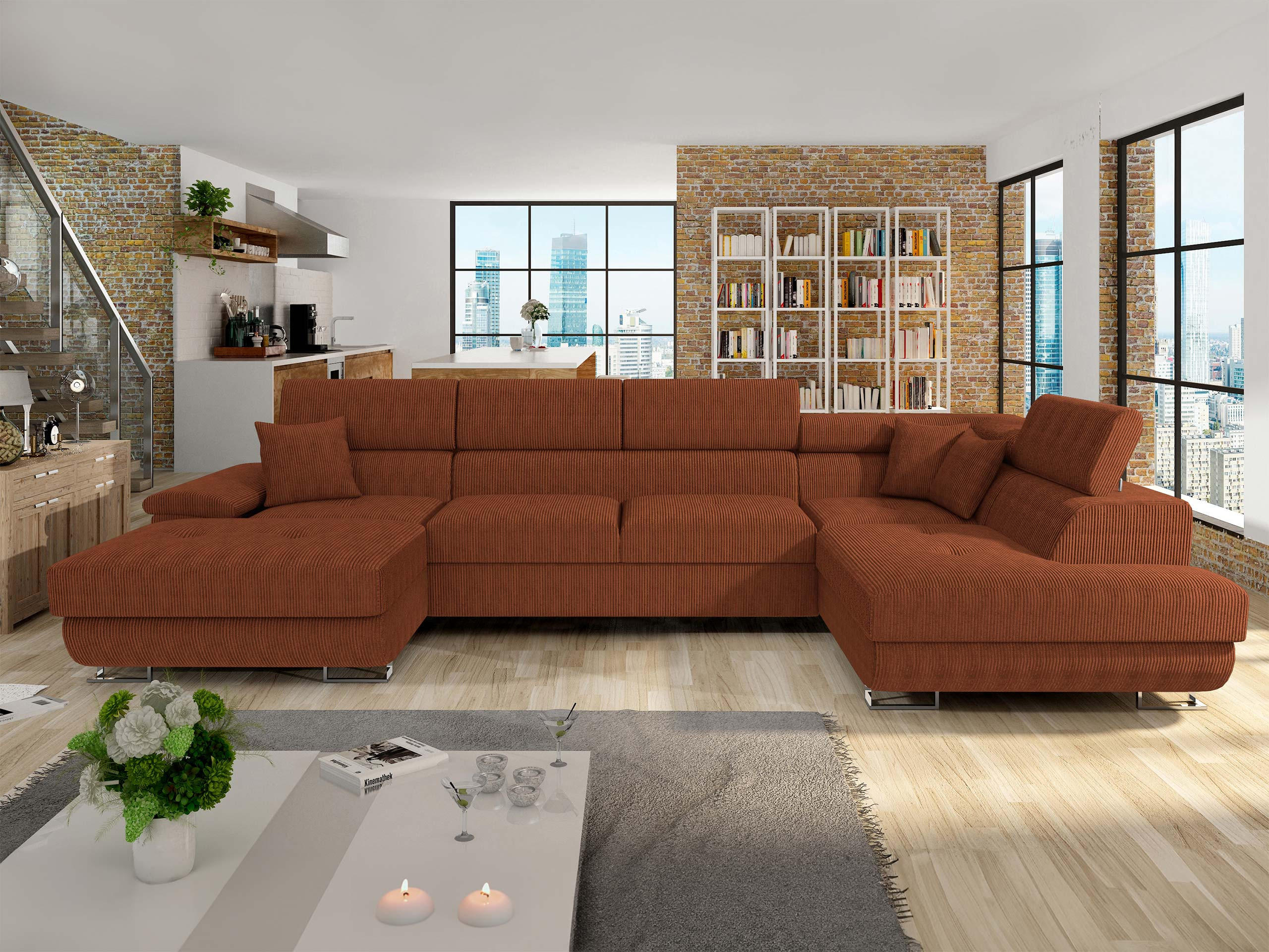 WOHNLANDSCHAFT Cotere Bis Cord, Seite: Rechts - Braun, Holz (345/91/202cm) - MIRJAN24