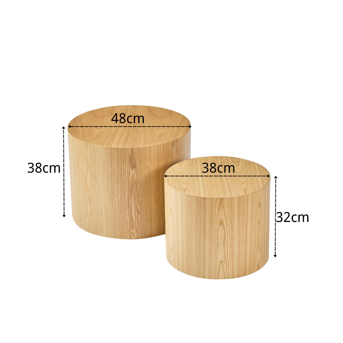 2ER Satztisch-Set 48/48/38 und 38/38/32 cm platzsparend ineinanderstellbar mit kratzfester Oberfläche, Natur - Naturfarben, Holzwerkstoff (48/48/38cm) - Redom