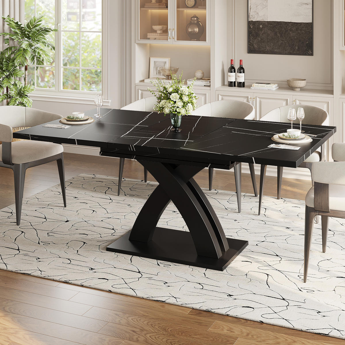 AUSZIEHTISCH Schwarz 120-160/80/76 cm - Schwarz, Holz (80/120/75cm) - PANGIVO