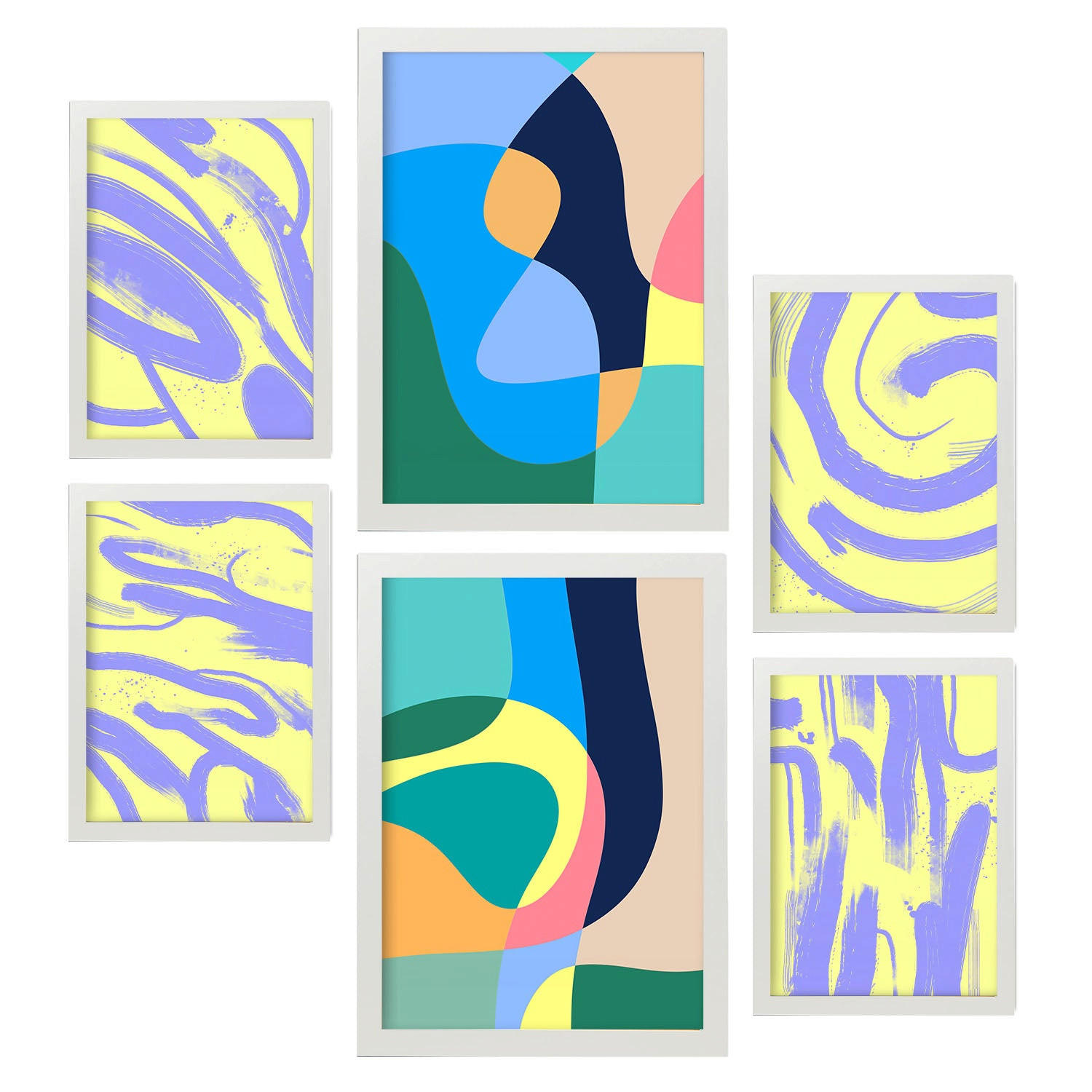 POSTER Set Mit 6 Windlose Künste In Farbenfrohe Zusammenfassungen A3 & A4 Weißer Rahmen - Weiß, Papier (29/3cm) - Nacnic