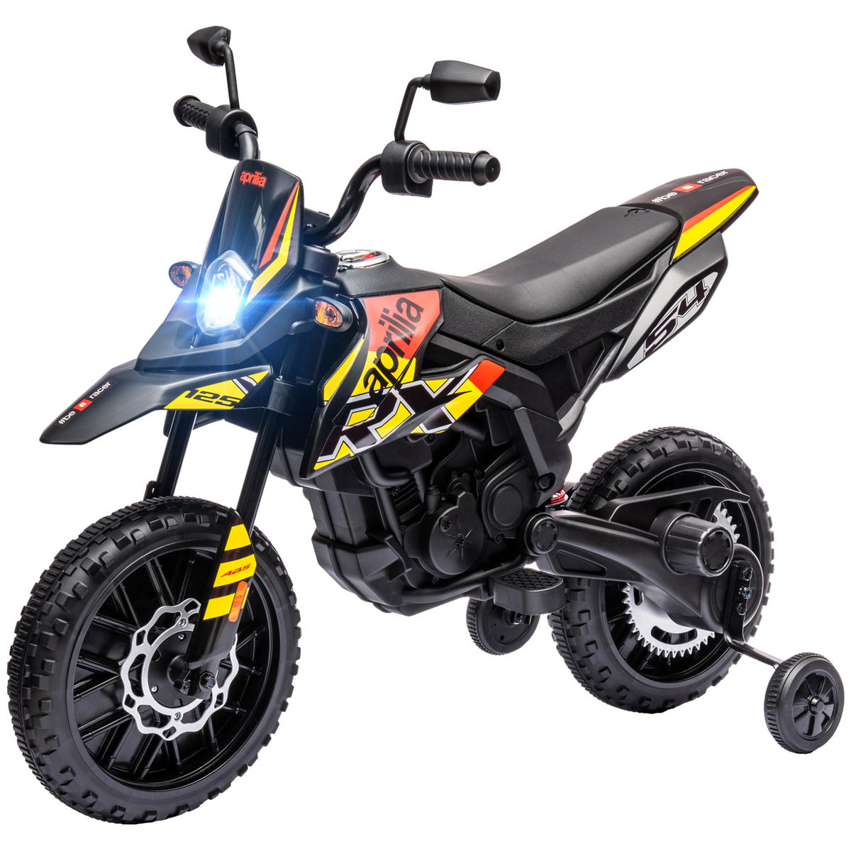 KINDER-MOTORRAD DE-06219 12V Aprilia lizenziert mit Stützrädern und Musik Gelb - Gelb, Kunststoff/Metall (106.5/56/80cm) - ComfortXL