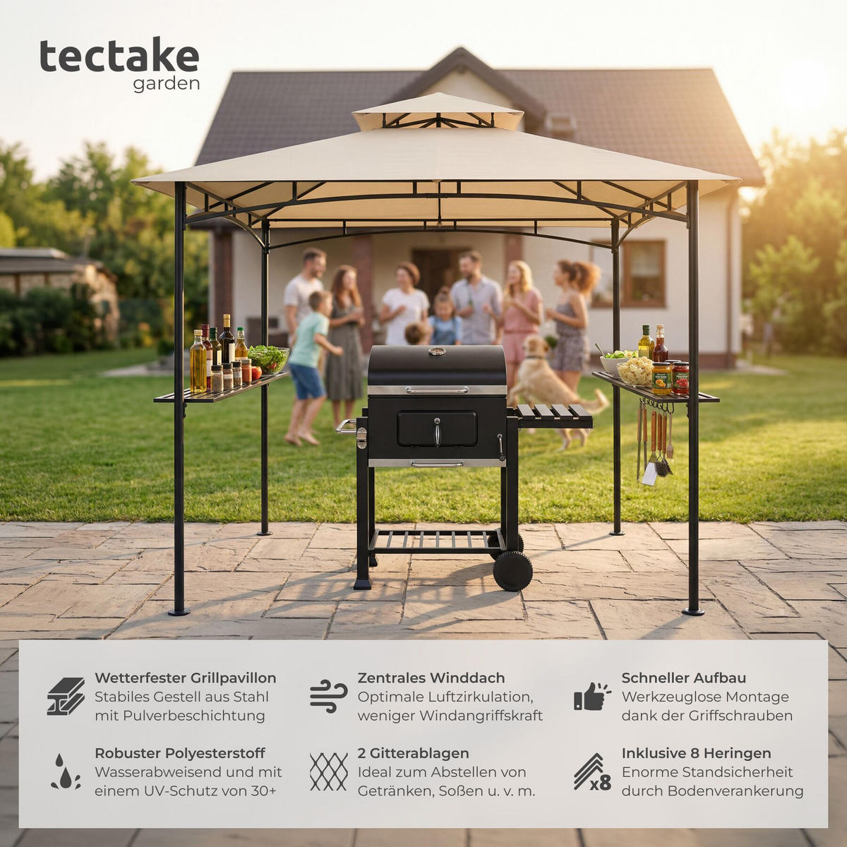 GRILLPAVILLON Maracaibo, 240 x 150 x 250 cm, Sand - Sandfarben, Kunststoff (150/250/240cm) - tectake