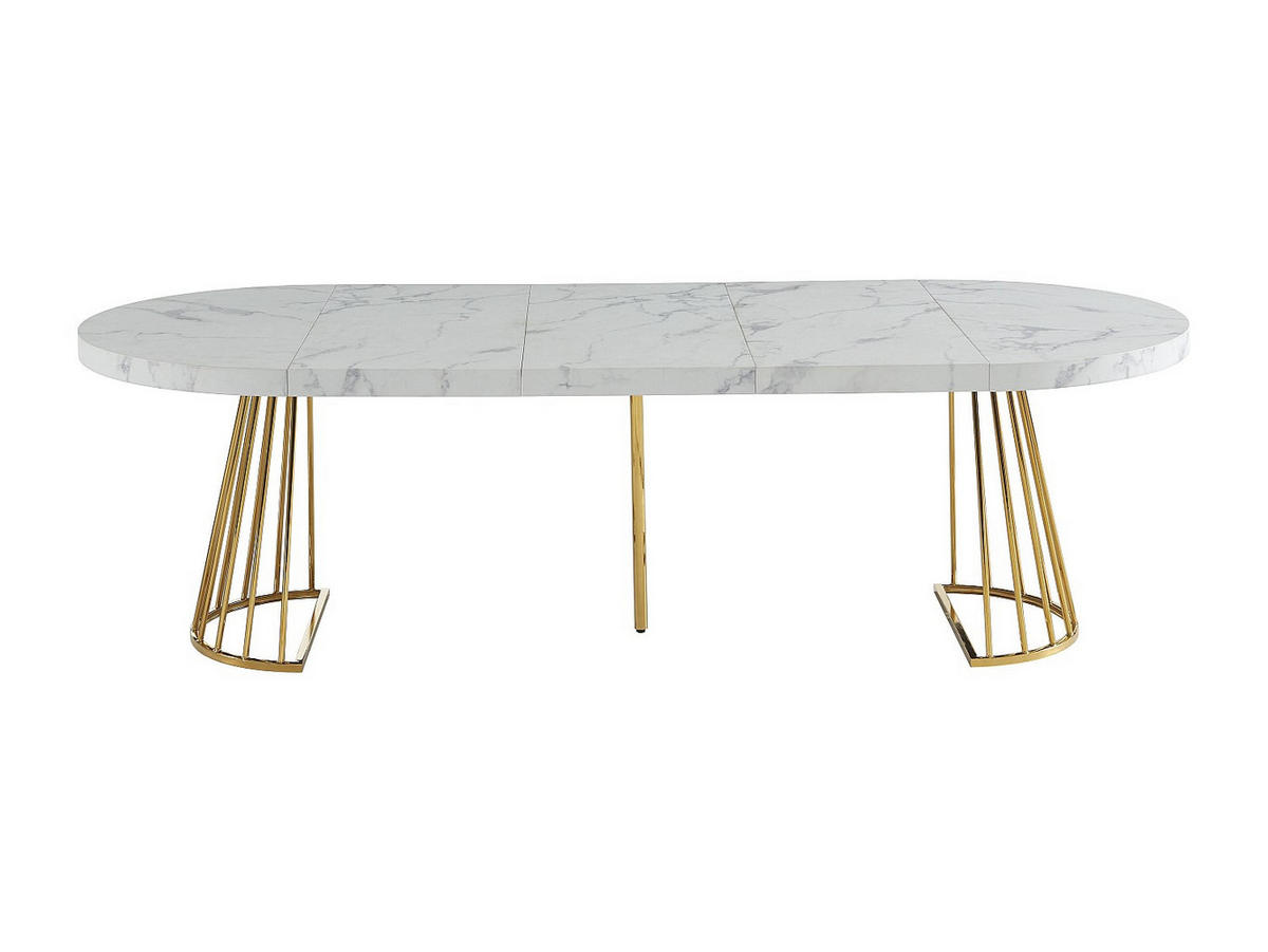 SET Tisch FIRELA + 4 Stühle KADIJA - Marmor-Optik - Weiß & Beige - Weiß, Holz (260/76/110cm) - Vente-Unique