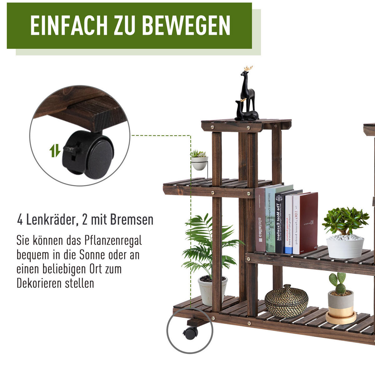 BLUMENTREPPE aus Holz 123,5x33x80 cm in Dunkelbraun mit Rollen - Dunkelbraun, Holz (33/80/123.5cm) - Modfu