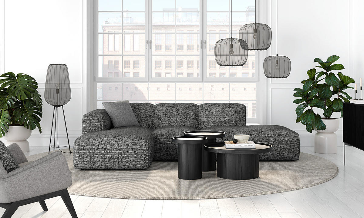 ECKSOFA mit Chaiselongue - Schwarz/Grau, Kunststoff/Textil (290/173cm) - home24