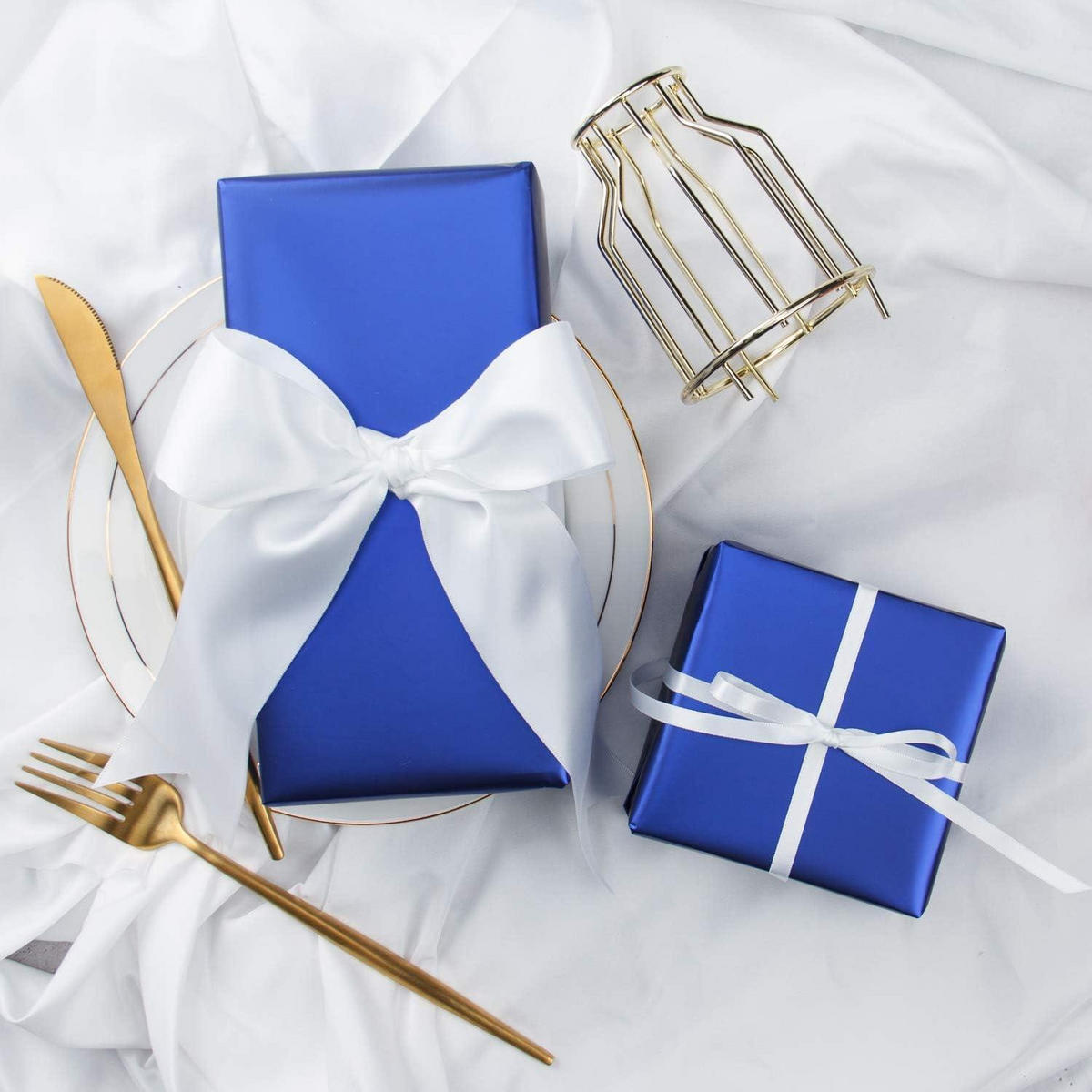GESCHENKPAPIER Blau Metallic 44 cm x 10 m - Blau, Papier (4/44/4cm)