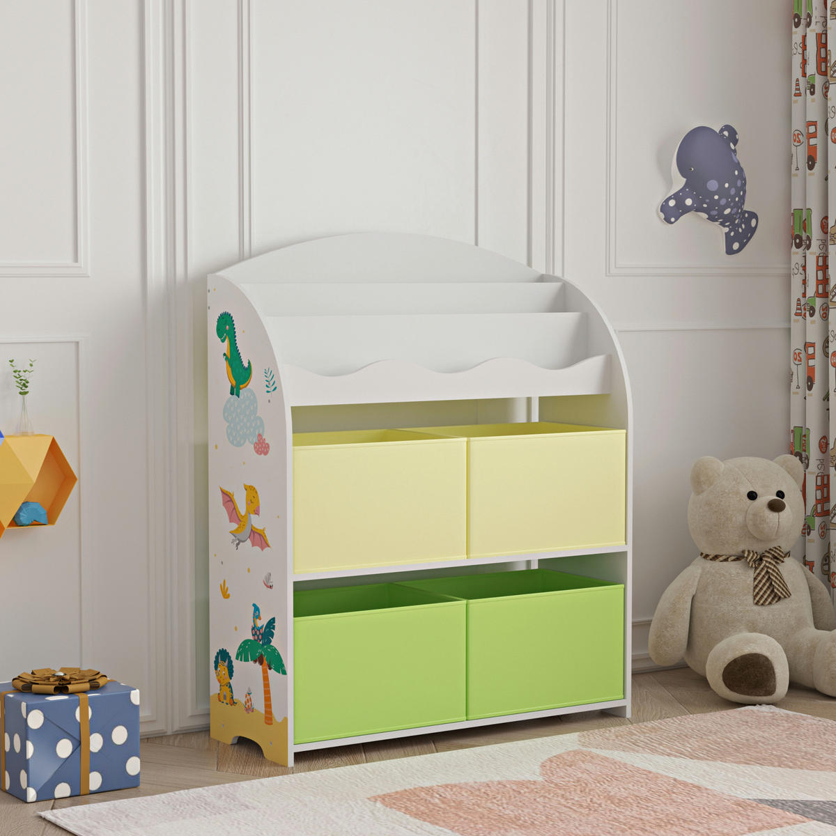 KINDERREGAL Orust - Gelb/Weiß, Holzwerkstoff (82.5/97.5/29.5cm) - [en.casa]