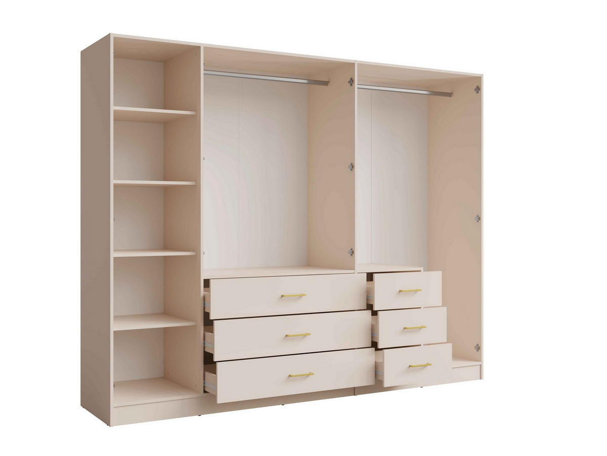 DREHTÜRENSCHRANK NEVARIS 250/200,5/58cm 5-türig mit Spiegel Sandbeige - Sandfarben, Holzwerkstoff (250/200.5/58cm) - MASSENO