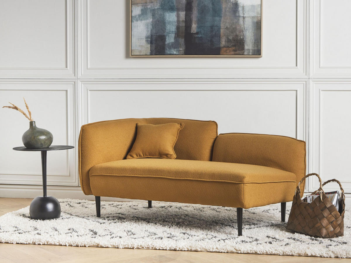 ČALOUNĚNÉ LEHÁTKO CHAISE LONGUE LEVOSTRANNÉ Bouclé Hořčicově žluté Chevannes - černá/žlutá, textil (138/74/77cm) - Beliani