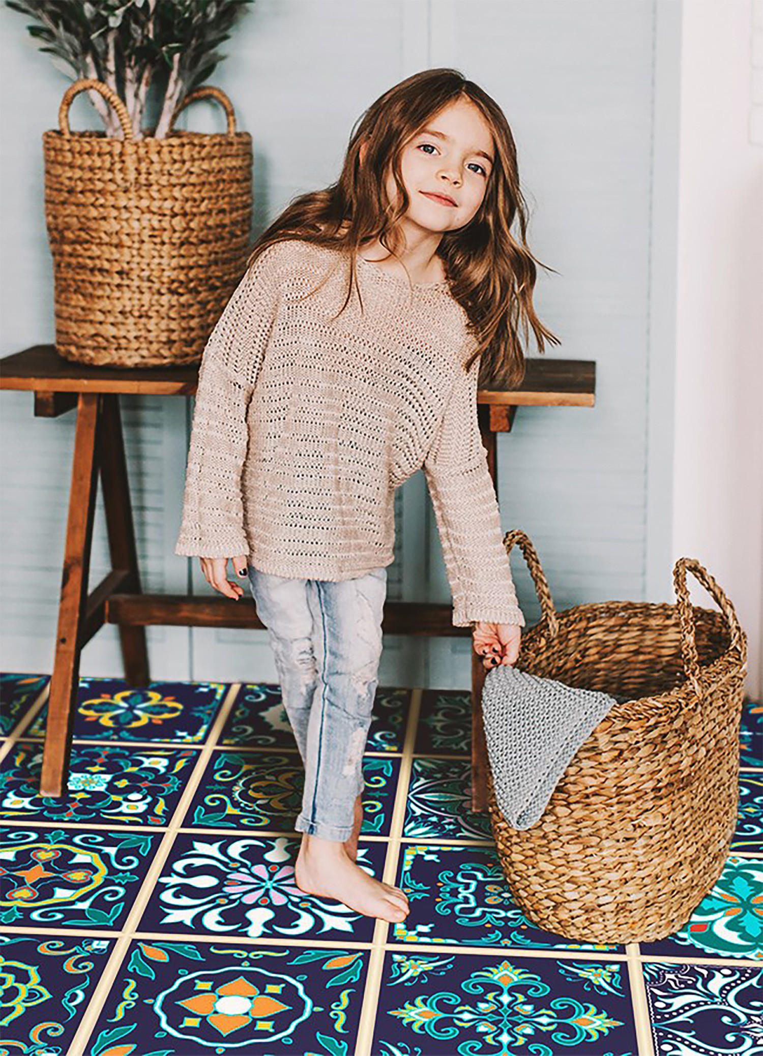 Thumbnail - Tulup Vinyl, Blau, Kunststoff, Rechteckig, 60x90 cm, Teppiche & Böden, Teppiche, Outdoorteppiche