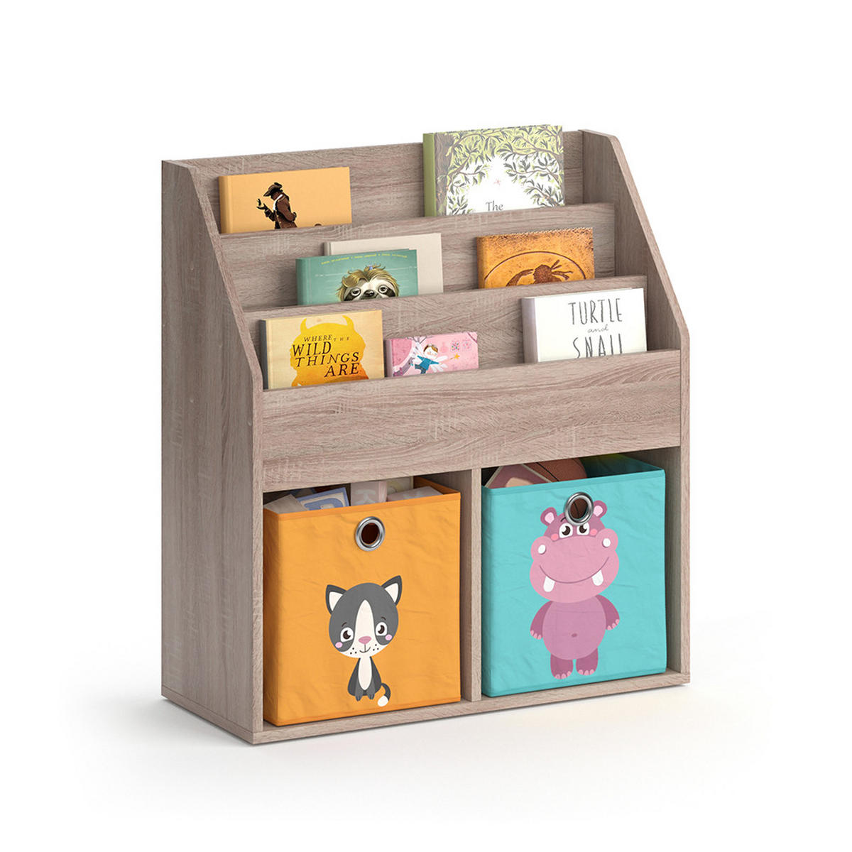KINDERREGAL Luigi Sonoma 72 x 79 cm mit 2 Faltboxen opt.1 - Sonoma Eiche, Holzwerkstoff (72/79/30.7cm) - Vicco
