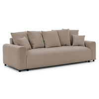 SCHLAFSOFA Calma mit Bettkasten im Bumpy-Design aus weichem Greige Webstoff - Greige/Schwarz, Holz/Kunststoff (239/88/98cm) - S-Style