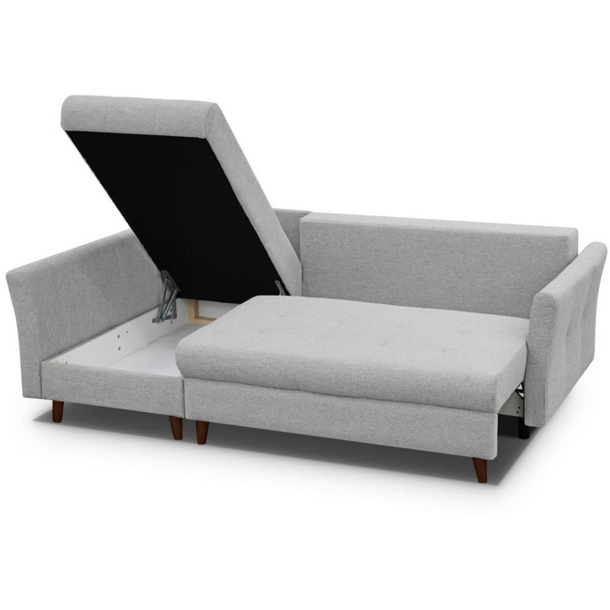 ECKSCHLAFSOFA Neron mit 2 Bettkasten und Beine in Wengefarbe, Hellgrau, links - Wengefarben/Hellgrau, Textil (233/148cm) - Beautysofa