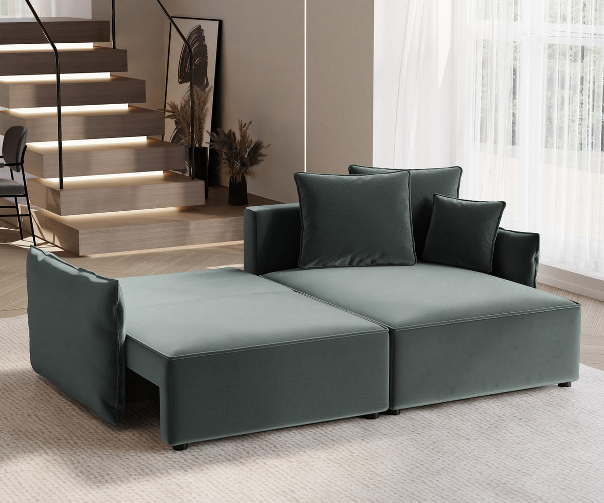 ECKSOFA LEON mit Schlaffunktion und Bettkasten Grün - Grün, Holzwerkstoff/Kunststoff (250/90cm) - Idohome