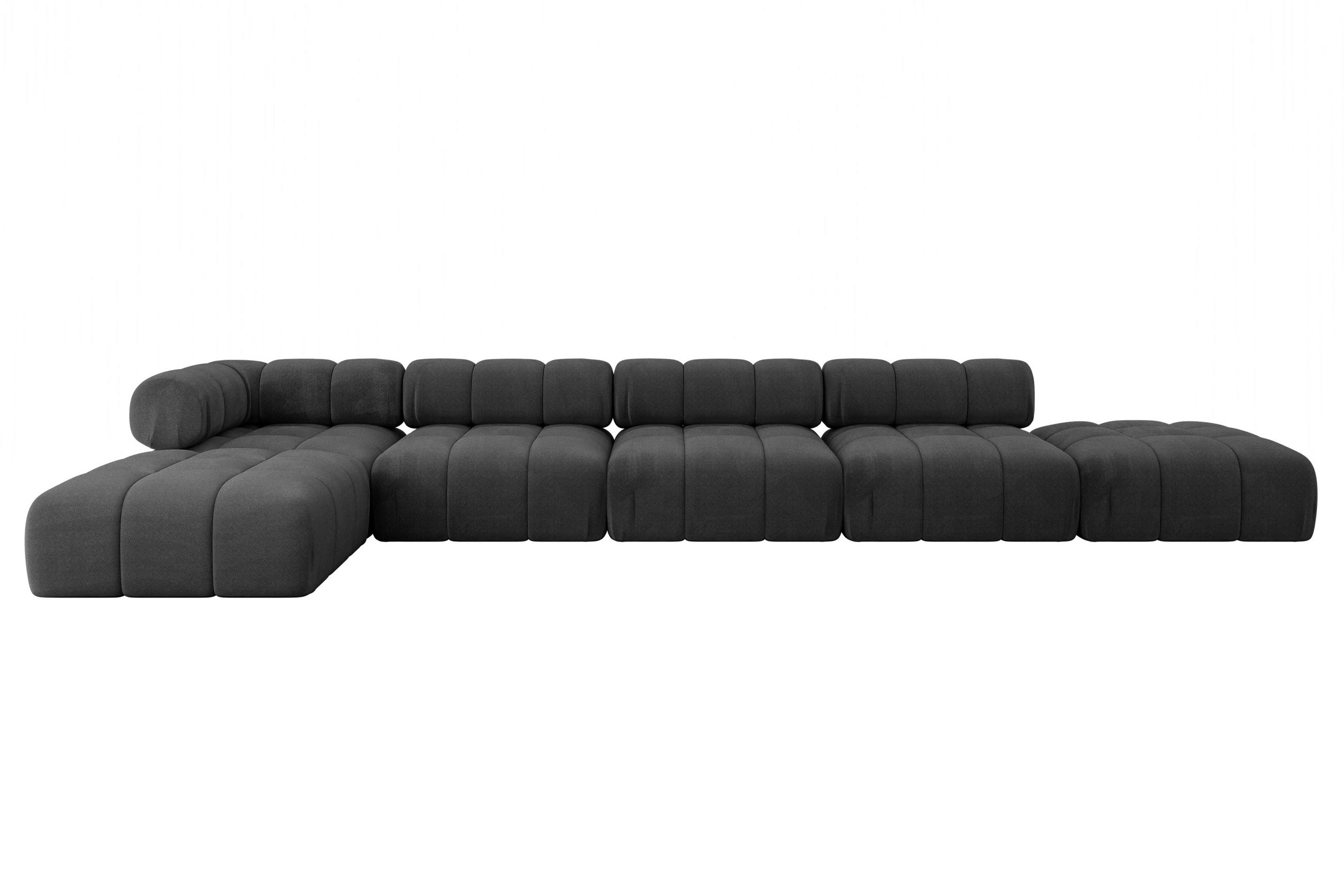 ECKSOFA modulares Sofa Kerru-L3 - 475x190x70 cm Schwarz Velours - Schwarz, Holzwerkstoff/Textil (475/190cm) - ALTDECOR