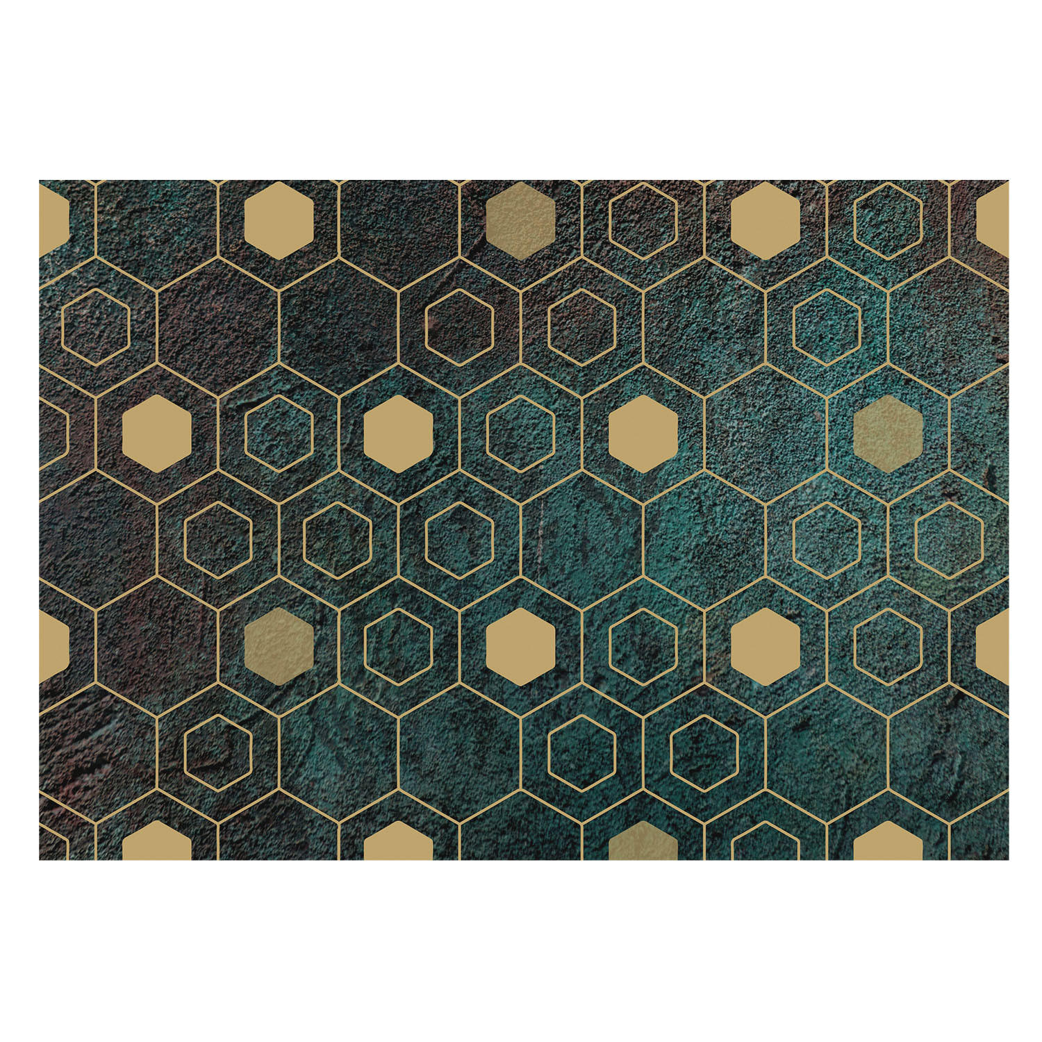 FOTOTAPETE 208x146 cm - Geometrische Sechsecke - Grün, Textil (208/146cm) - Wallfluent