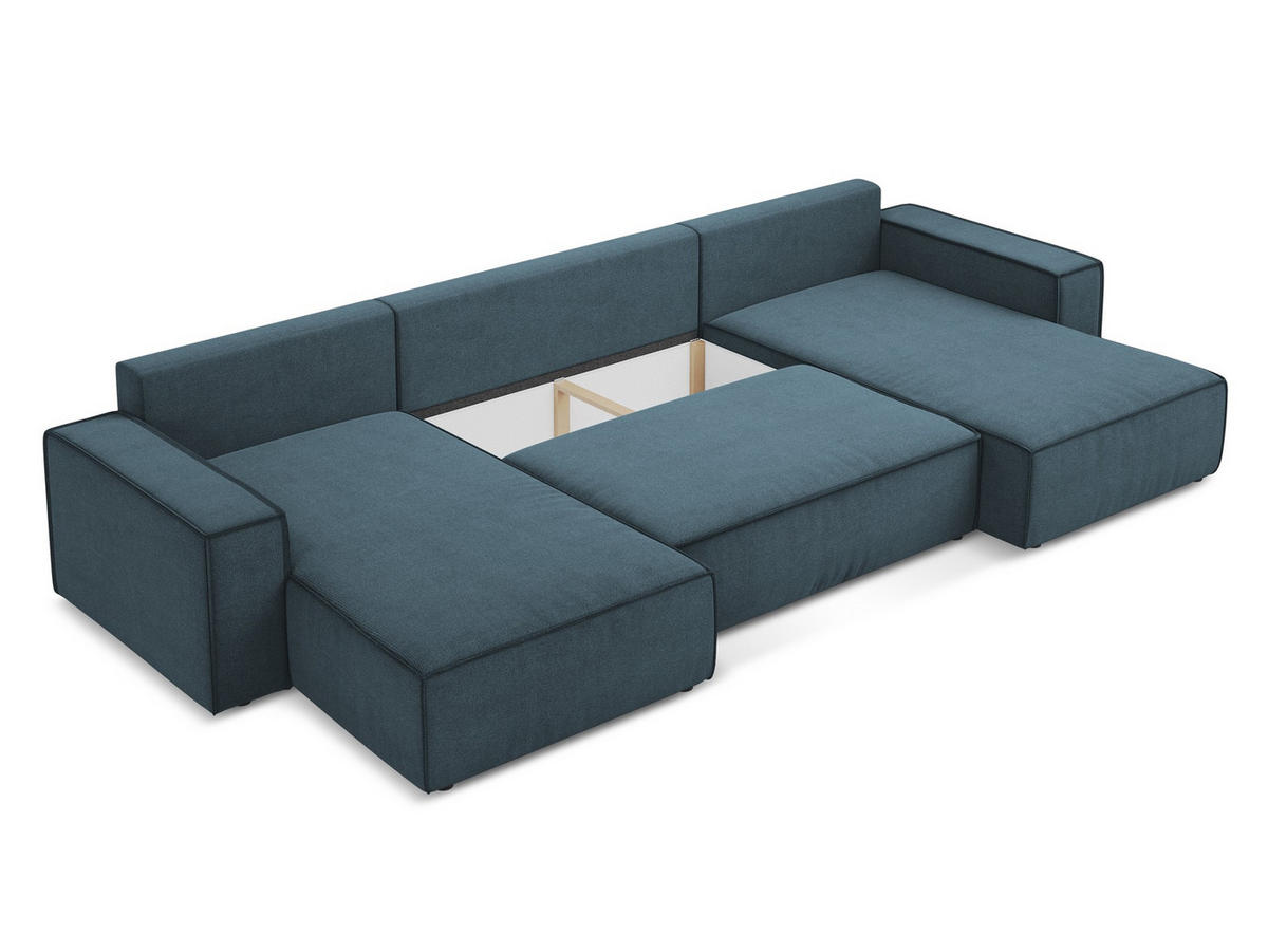 WOHNLANDSCHAFT Strukturstoff Stoff Blau - Blau/Blaugrau, Kunststoff/Textil (398/82/185cm) - Makamii