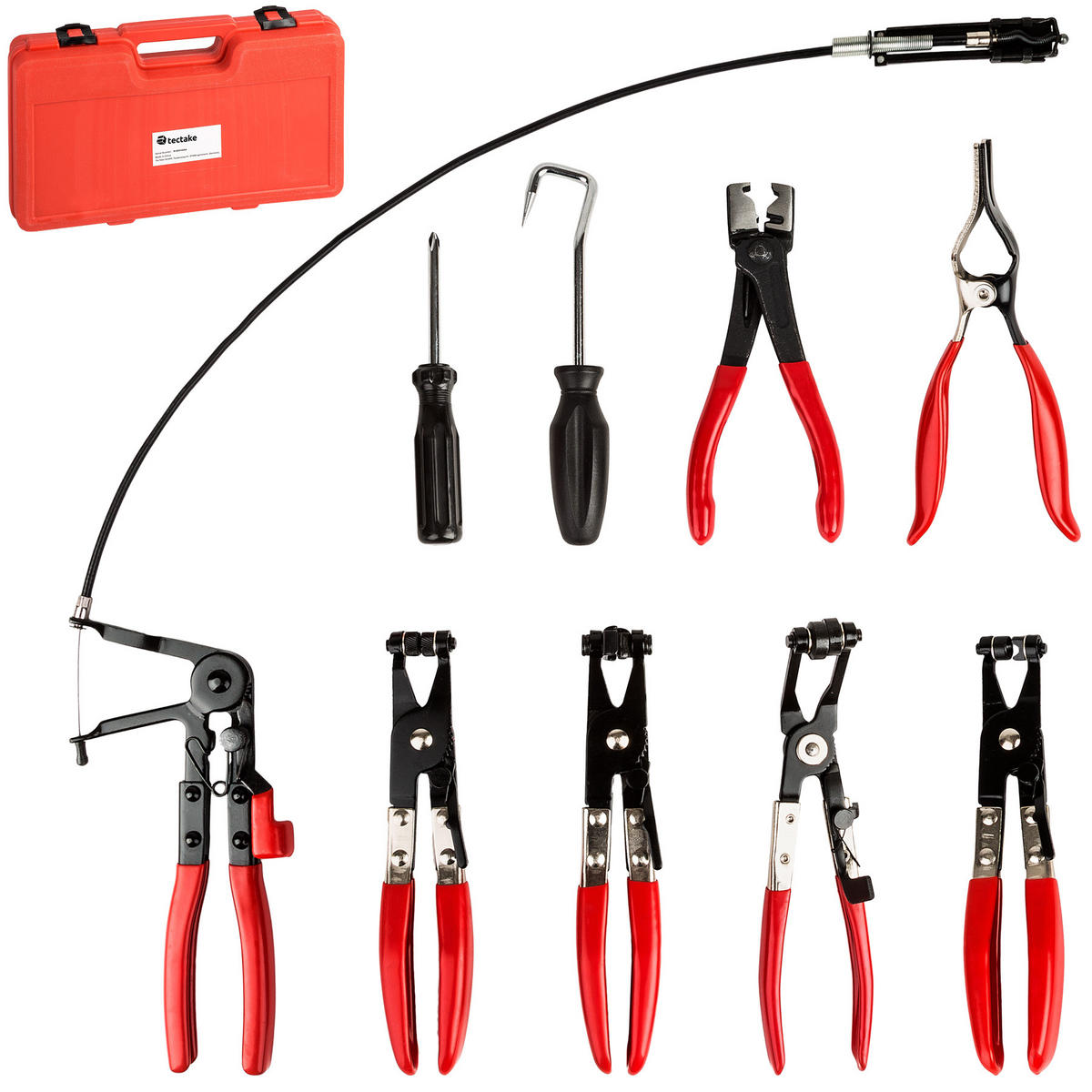 WERKZEUGSET Schlauchklemmenzangen und Schlauchschellenzangen, inklusive Kunststoffkoffer,schwarz/rot - Rot/Schwarz, Metall (48/28/9cm) - tectake