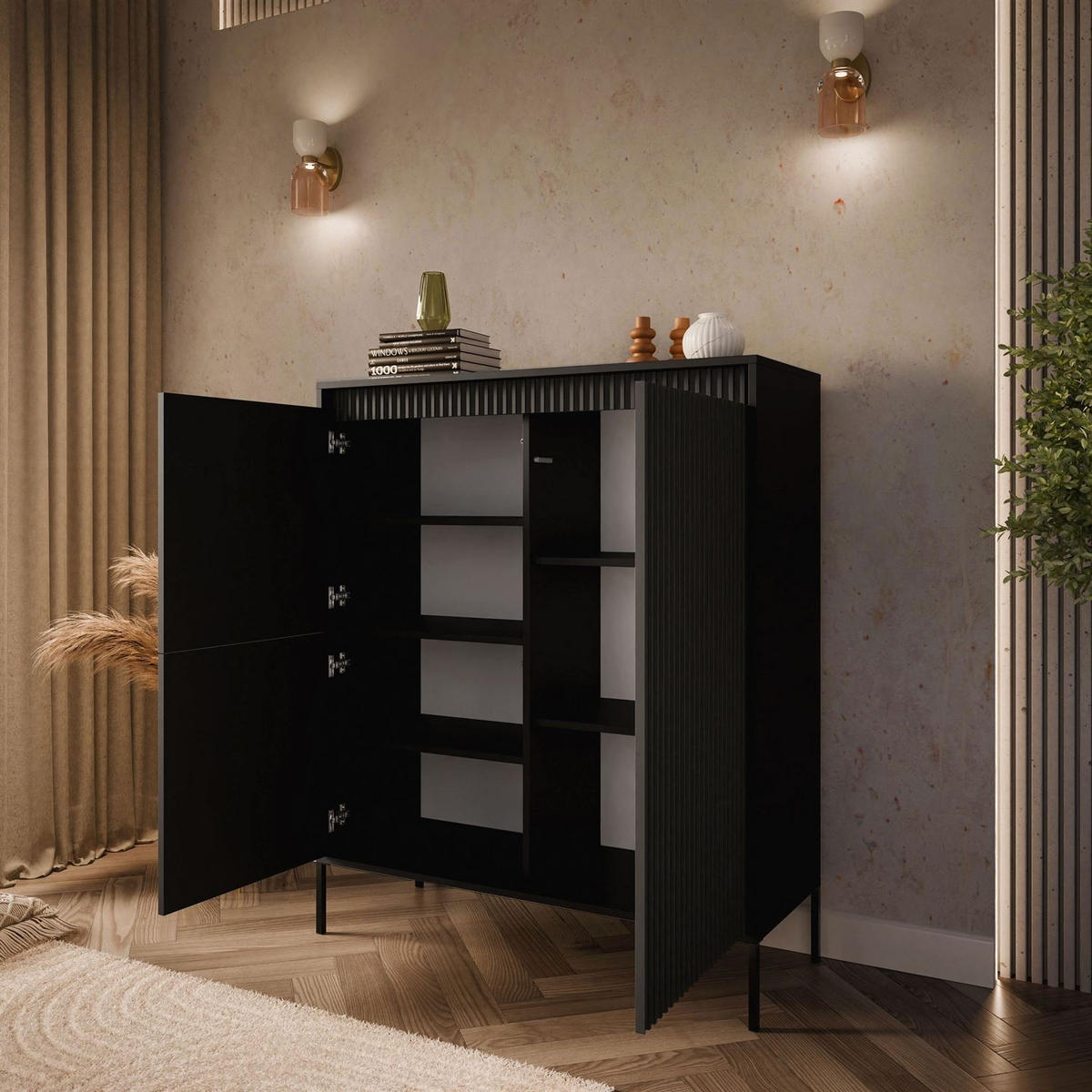 HIGHBOARD YASUMI 3D schwarz matt - Schwarz, Holzwerkstoff (103.5/123.4/39.5cm) - Lookway