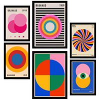 POSTER Set Mit 6 Bauhaus Geometrische Formen In Leuchtenden Farben A3 & A4 Schwarzer Rahmen - Schwarz, Papier (29/3cm) - Nacnic
