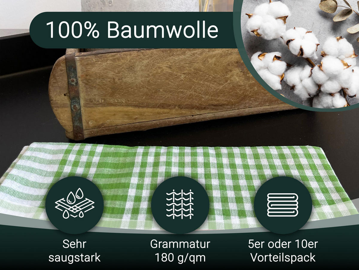 GESCHIRRTÜCHER, 5er-Set, 50x70 cm, 100% Baumwolle, Grün - Grün, Textil (50/70cm) - Zollner