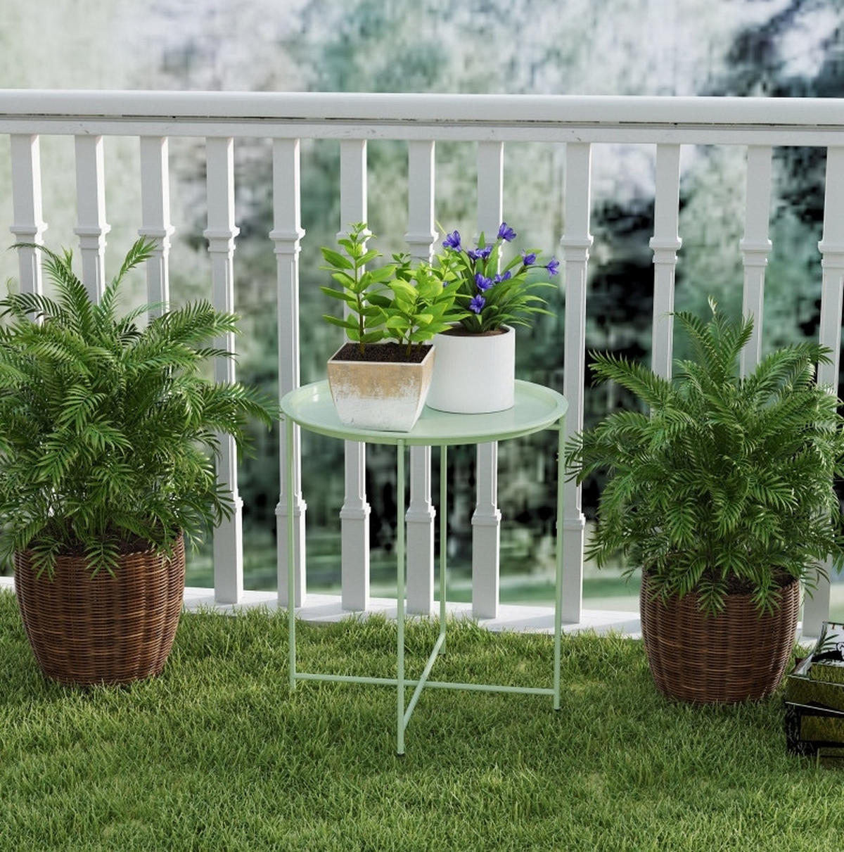 GARTENTISCH 46/46/53 cm grün aus Stahl mit abnehmbarem Tablett - Grün, Metall (46/46/53cm) - OKWISH