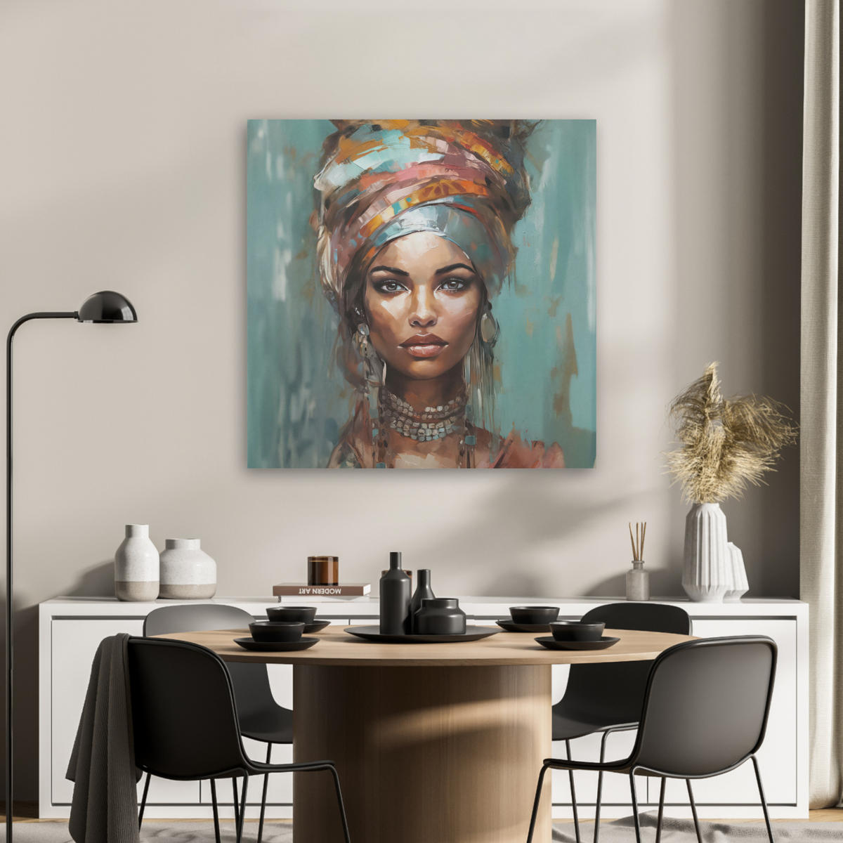AKUSTIKBILD Frau - Kunst - Schmuck - Porträt Akustikpaneele 80x80 cm - Blaugrau, Kunststoff (80/80/0.9cm) - MuchoWow