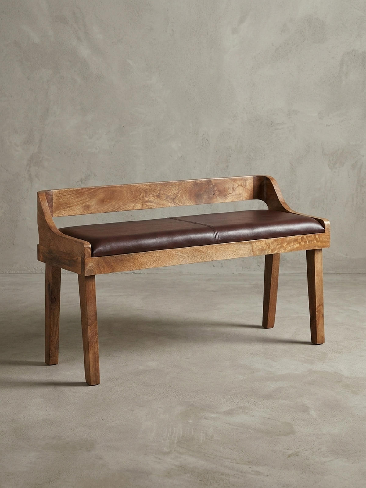 SITZBANK – Echtleder, 108 cm, mit Rückenlehne, Beine Massivholz - Braun, Mangoholz/Leder (108/63/43cm) - KADIMA DESIGN
