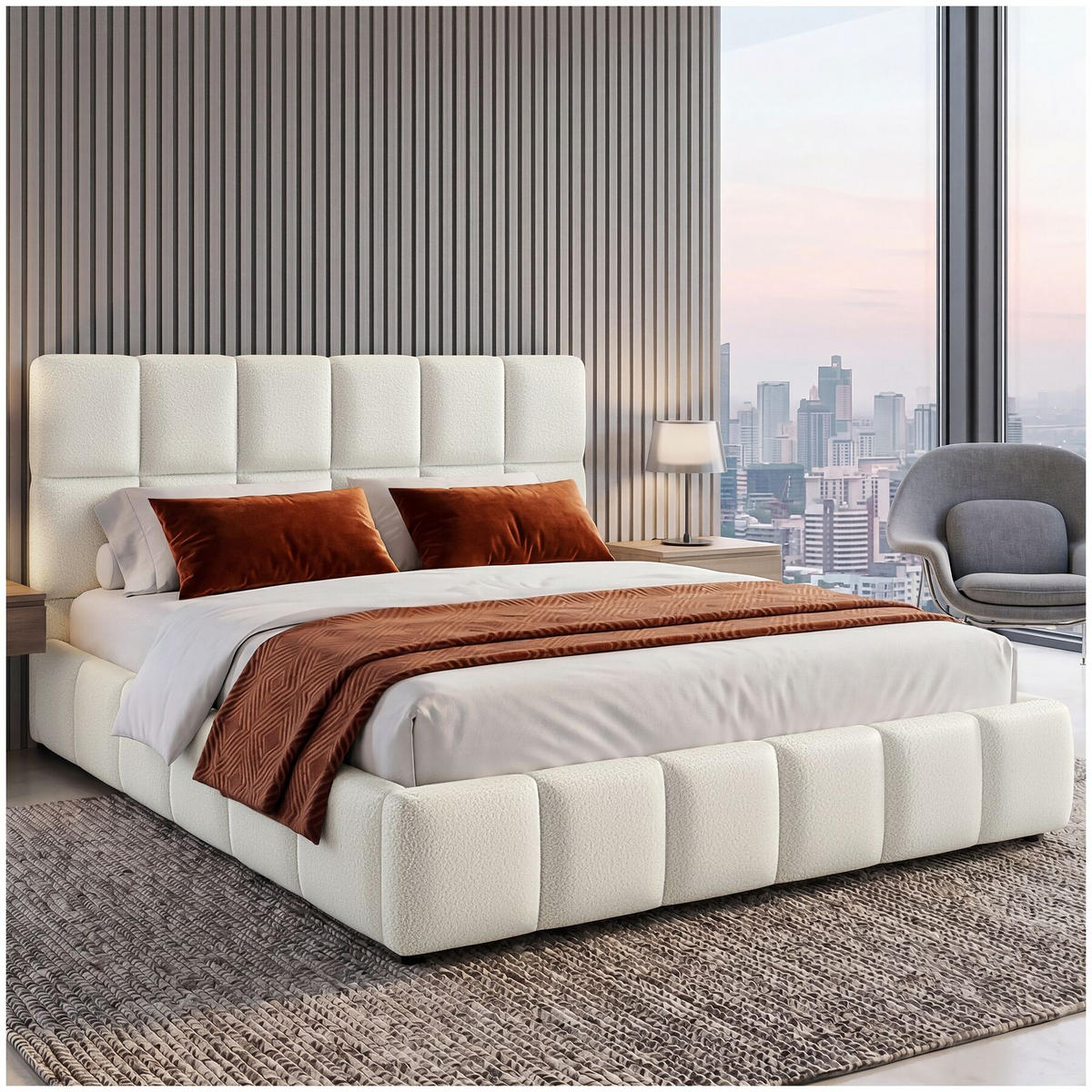 POLSTERBETT Shirley, Belastbarkeit 250 kg, Teddy creme - Creme, Holz (180/200cm) - tectake