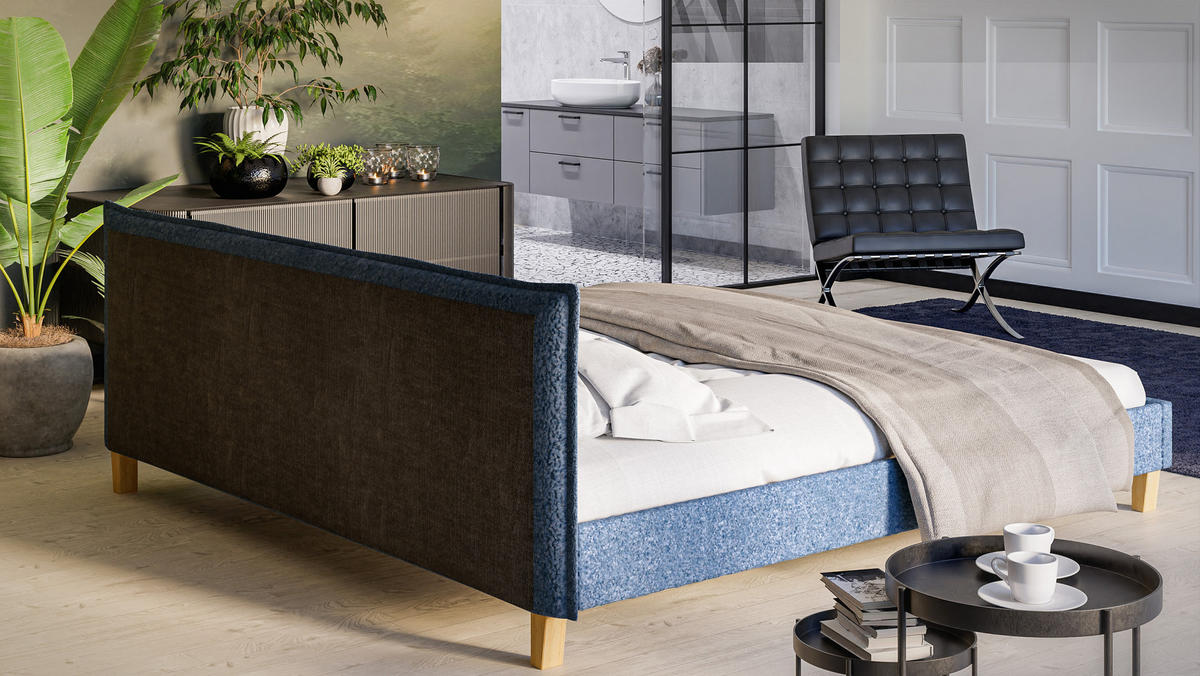 POLSTERBETT Arles 200/200 cm Boucle Stoff - Blau/Hellbraun, Holz/Textil (200/200cm) - S-Style Möbel