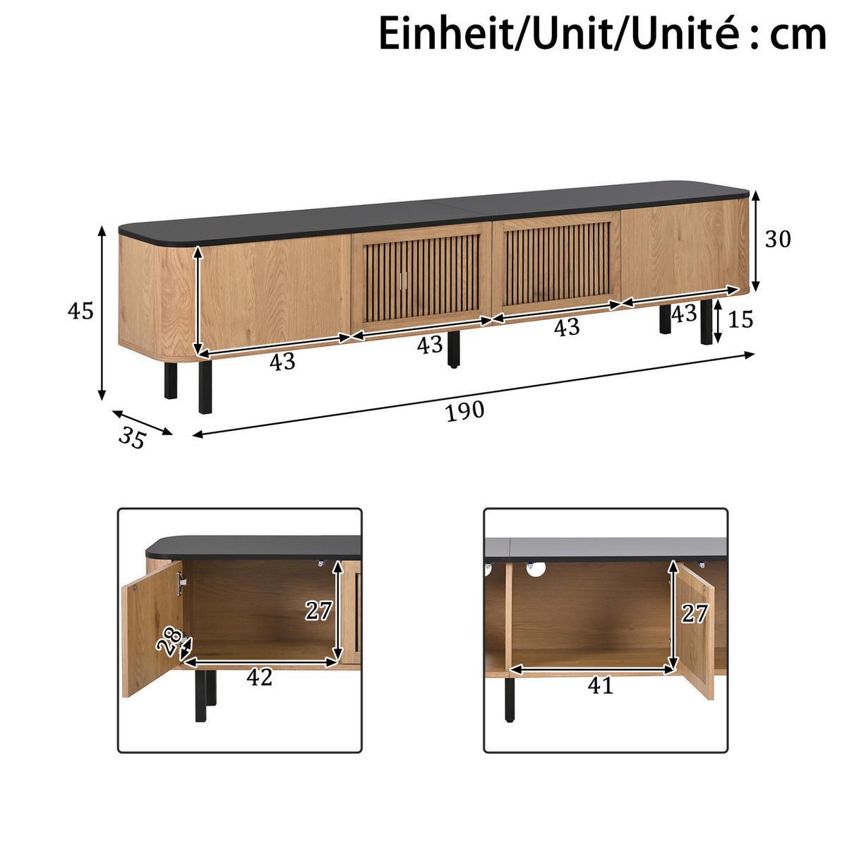 TV-SCHRANK 190/35/45 cm mit Gittertüren und viel Stauraum, Eichefarben - Braun, Holzwerkstoff (190/45/35cm) - Redom