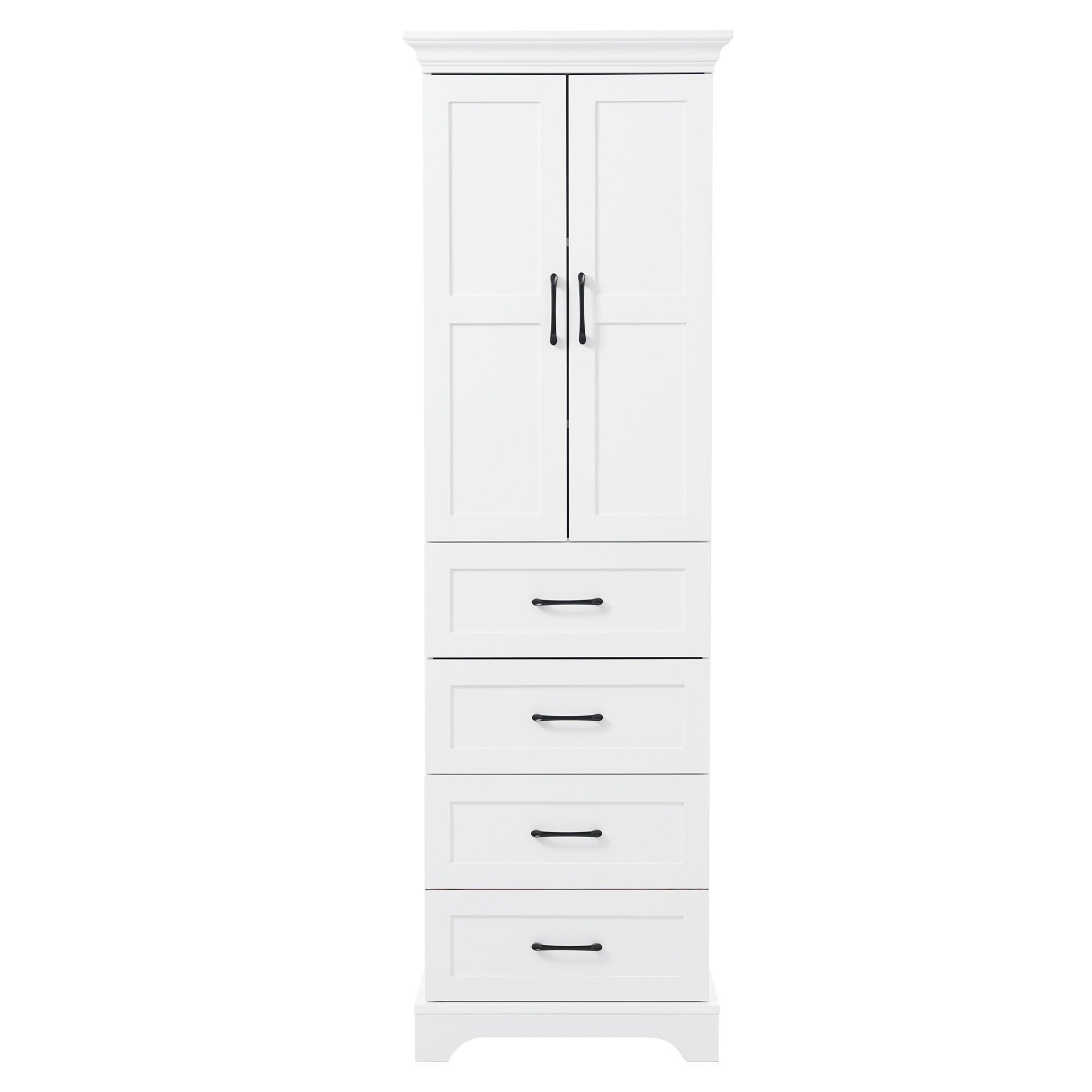 BADEZIMMERSCHRANK 57x38x180 cm Weiß aus Holzwerkstoff mit 3 Schubladen - Weiß, Holzwerkstoff (57/180/38cm) - Modfu