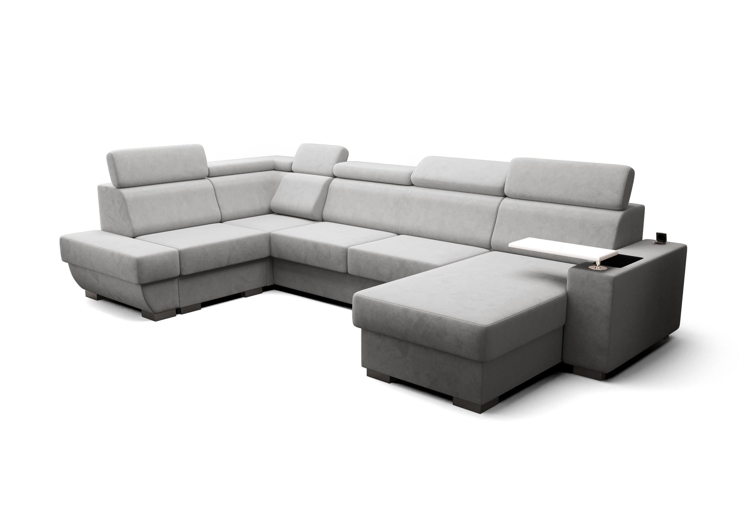 WOHNLANDSCHAFT KONGO RBN20, Eckcouch in U-Form mit Schlaffunktion, Farbe: Grau, Velourstoff, Ottomane Rechts - Grau, Textil (340/103/200cm) - O-Sofa