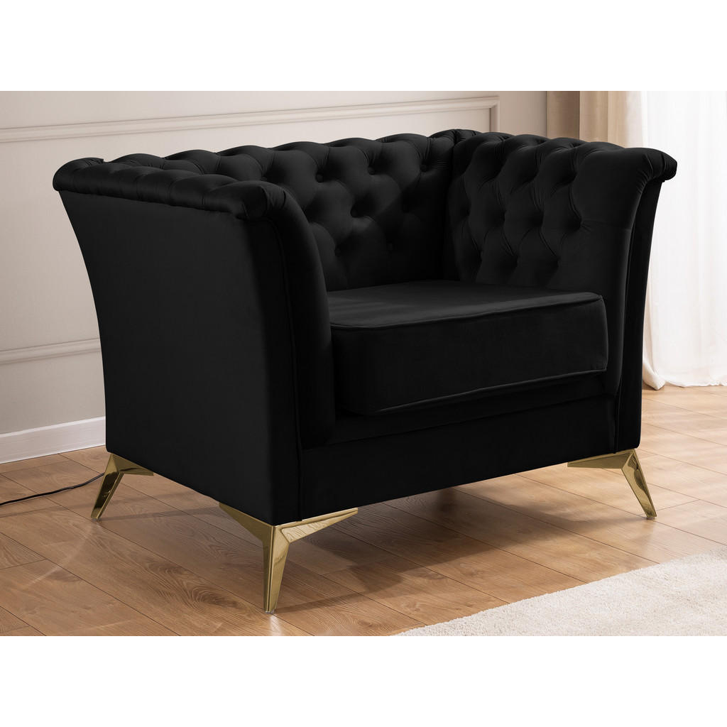 Thumbnail - S-Style Möbel Chesterfield-Sessel, Schwarz, Textil, Echtholz,Birke, Buche, 1-Sitzer, Füllung: Polyetherschaumkern, 116x7...