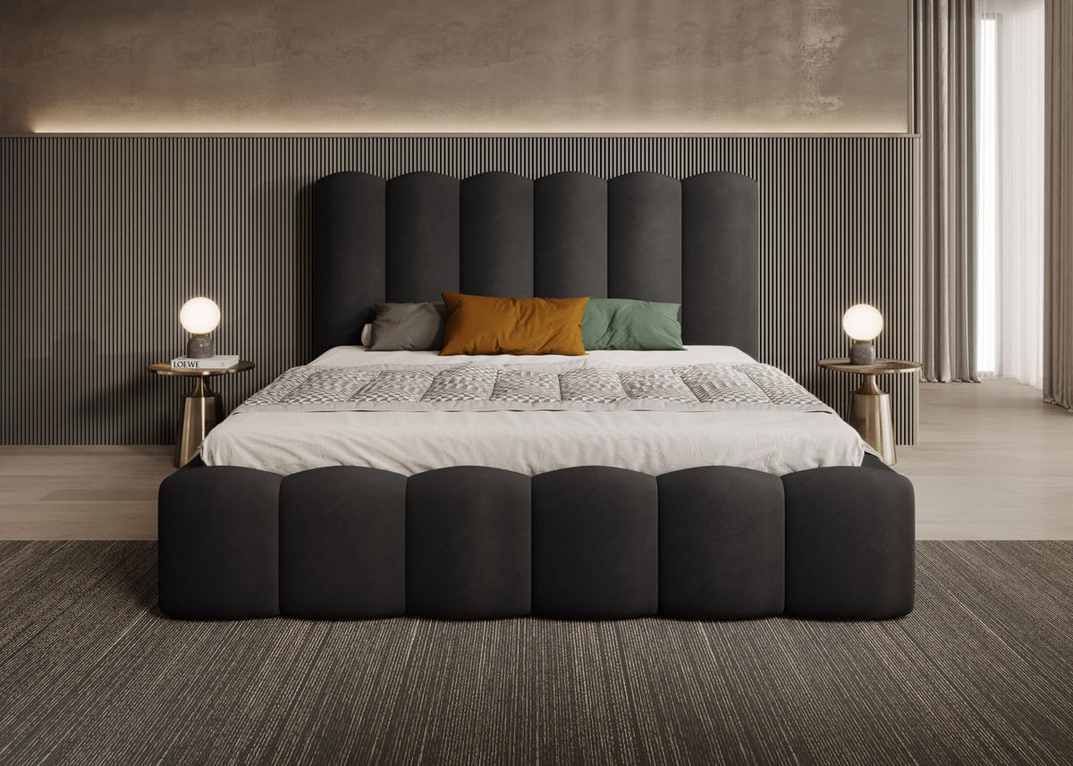 POLSTERBETT Polsterbett Mona V 140x200 cm – Komfortables Bett mit Stauraum & Dekorativem Design, Schwarz - Schwarz, Holzwerkstoff/Kunststoff (140/200cm) - DomoHome