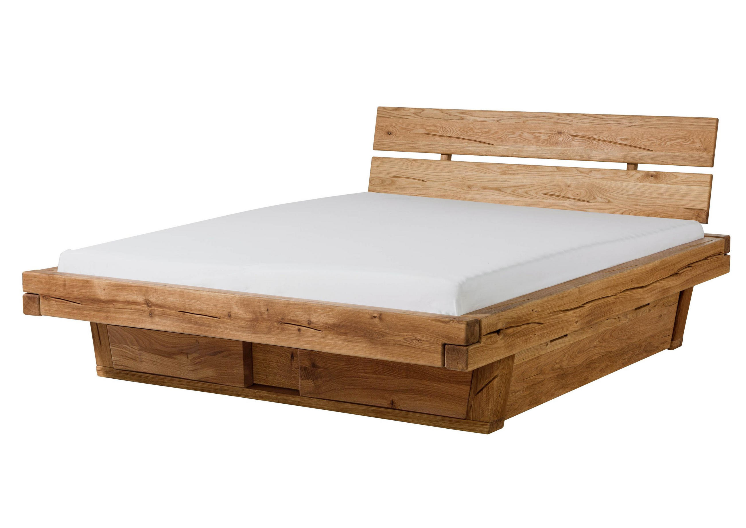 HOLZBETT mit Schublade Eiche 160x200x87 natur geölt BREGENZ #106 - Braun, Holz (160/200cm) - Massivmoebel24