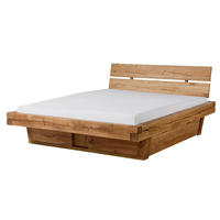 HOLZBETT mit Schublade Eiche 160x200x87 natur geölt BREGENZ #106 - Braun, Holz (160/200cm) - Massivmoebel24