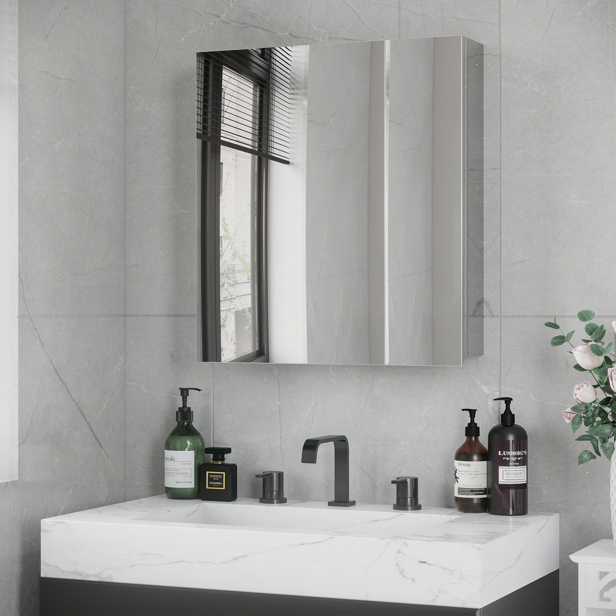 SPIEGELSCHRANK mit 3 Innenböden, Doppeltür, Edelstahl, Silber - Silberfarben, Glas (13/60/54cm) - Kleankin