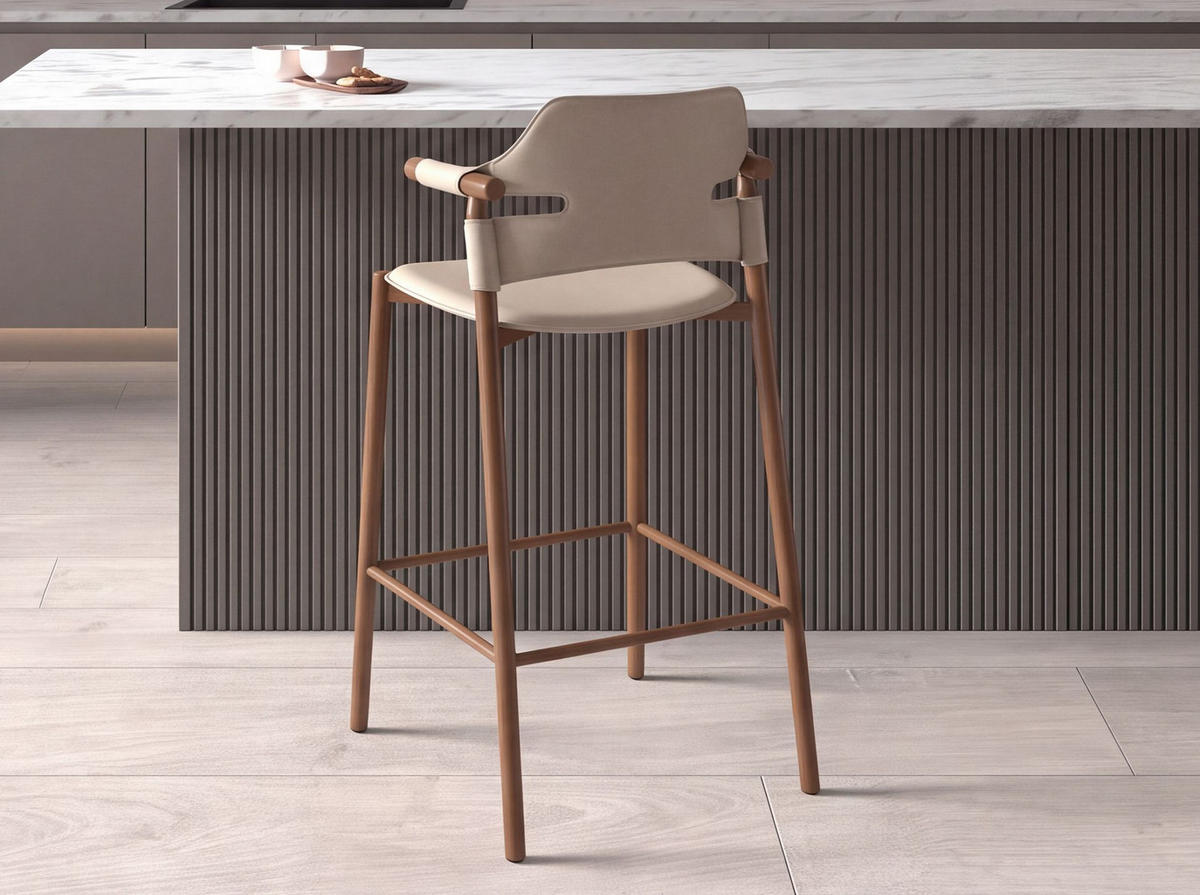 BARHOCKER Hocker aus regeneriertem Leder in Sandfarbe 53/48/104 cm - Sandfarben/Gelb, Leder/Holzwerkstoff (53/104/48cm) - ANGEL CERDA