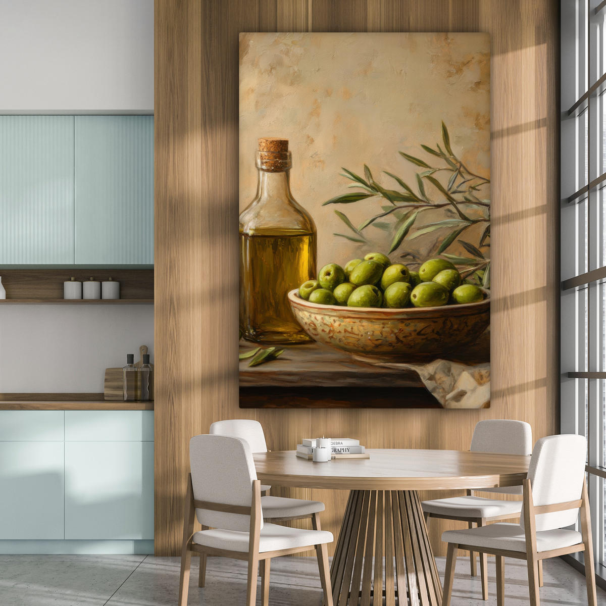 LEINWANDBILD Oliven - Stilleben - Vintage 90x140 cm - Olivgrün, Textil (90/140cm) - MuchoWow