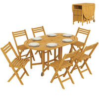 GARTENMÖBEL Set 7-teilig,FSC Holz ausziehbar Tisch+6 Klappstühle mit Schirmloch - Beige, Holz - Vallsero