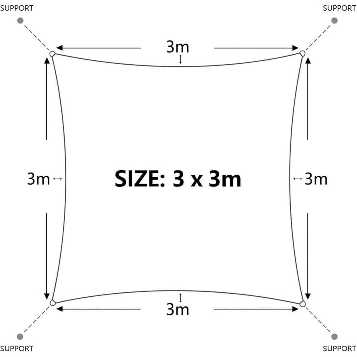 SONNENSEGEL Set 3 x 3 m Grau wasserdicht UV-Schutz - Grau, Textil (100/100cm)