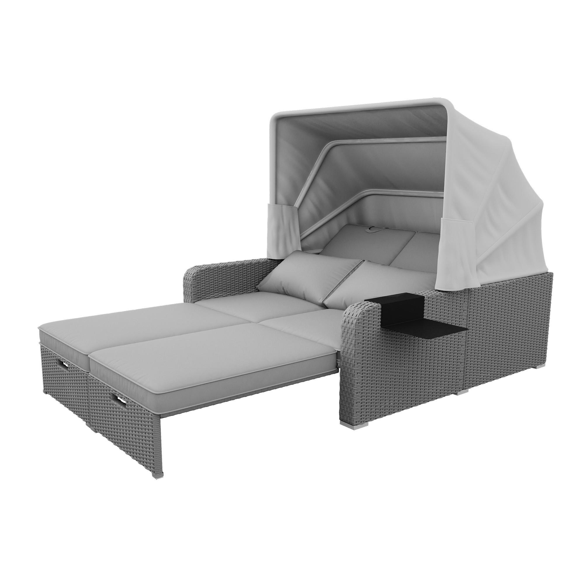 GARTENSOFA 2 Personen Grau Mit Abnehmbarer Markise - Grau, Kunststoff (72.5/37/83cm) - FLIEKS