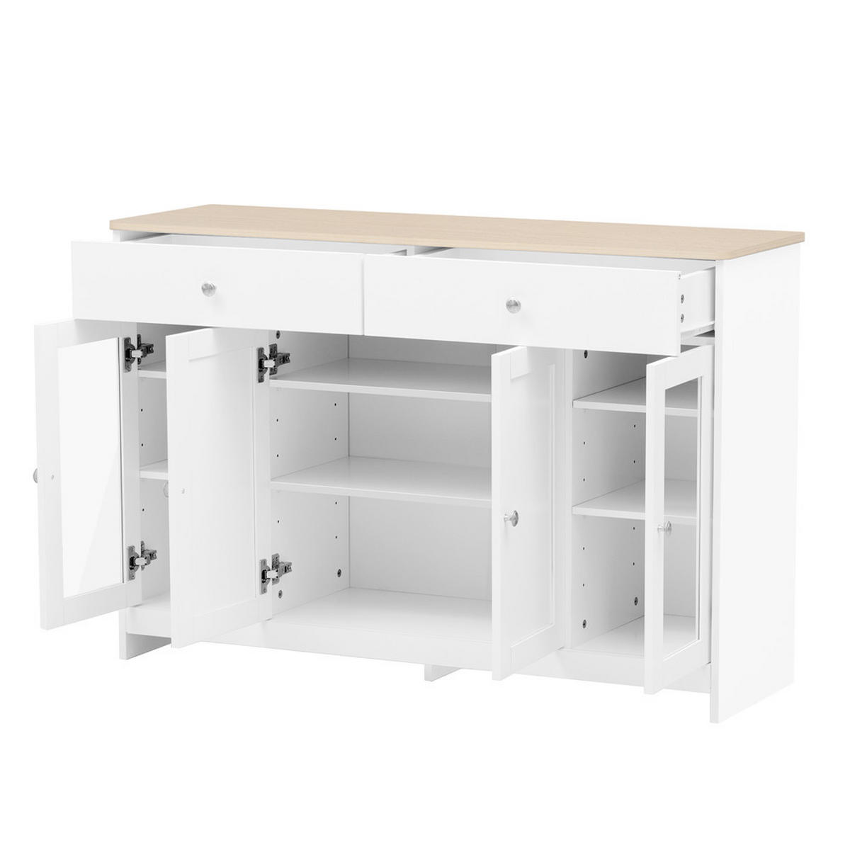 SIDEBOARD 120/80/37 cm Holz Weiß 4 Türen 2 Schubladen - Weiß, Holz (120/80/37cm) - Kaket
